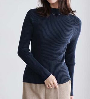 Pierrot（ピエロ）の「着回しストレッチリブハイネックニット（ニット・セーター）」｜ネイビー