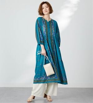 BELLUNA（ベルーナ）の「〈ＩＮＤＩＡ〉花柄プリントワンピース（その他ワンピース）」｜モスグリーン系