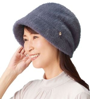 「アンゴラ調あったか小顔帽子（帽子）」｜パープルグレー