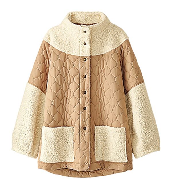 BELLUNA（ベルーナ）の「コロンと可愛いボア&times;キルト切替コート（ハーフコート）」｜詳細画像