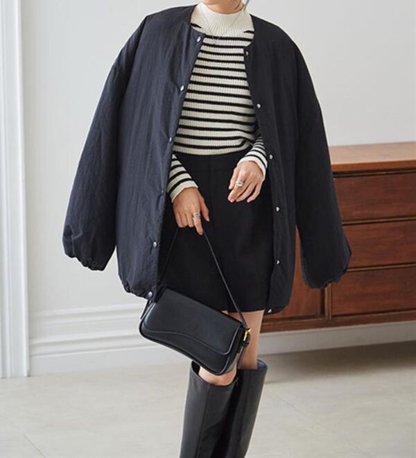 RANAN（ラナン）の「ノーカラーオーバーサイズ中わたブルゾン（ハーフコート）」｜詳細画像