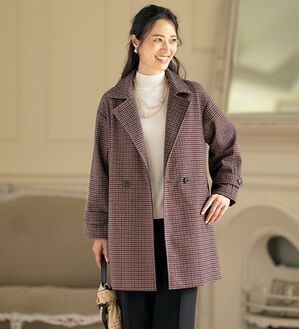 ルフラン（ルフラン）の「千鳥日和なお洒落コート（ロングコート）」｜ワイン系