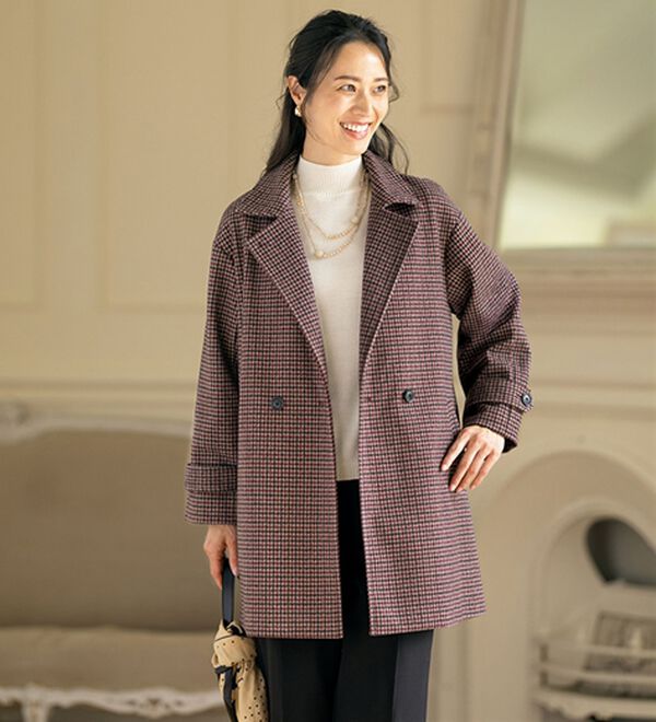 ルフラン（ルフラン）の「千鳥日和なお洒落コート（ロングコート）」｜ワイン系