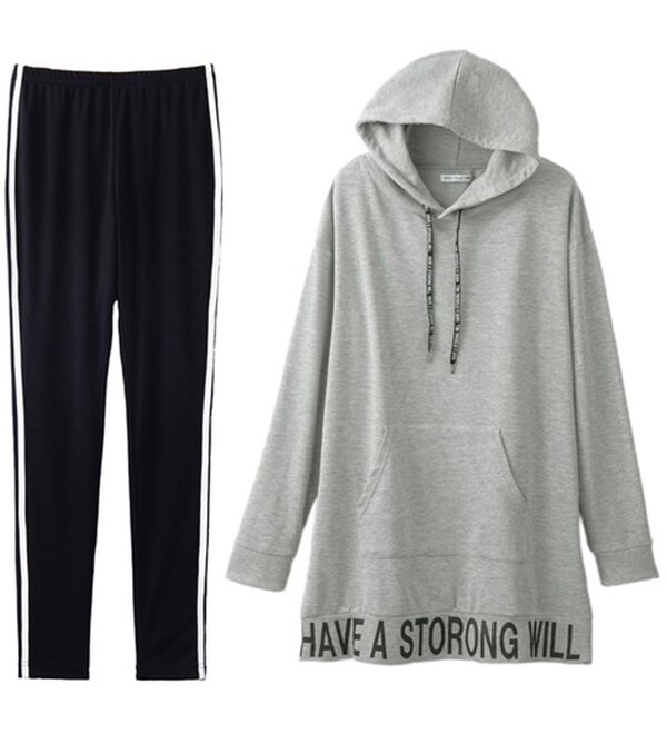 YU'NOW（ユナウ）の「ロゴチュニックパーカーレギンスセット（パジャマ・ルームウェア）」｜詳細画像