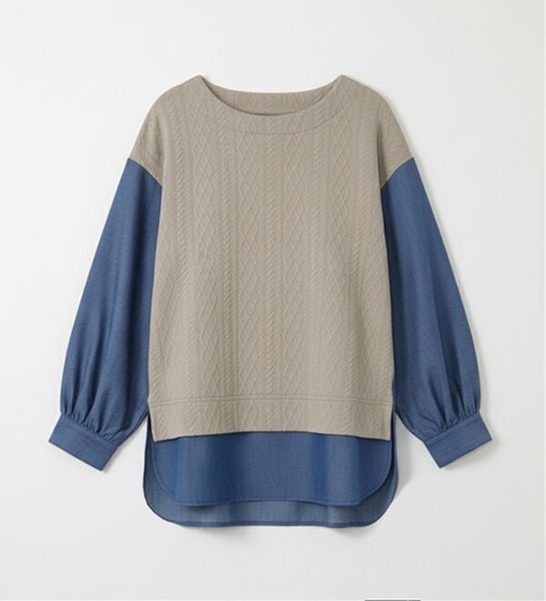 BELLUNA（ベルーナ）の「ケーブル&times;デニム切替チュニック（チュニック）」｜ライトベージュ系