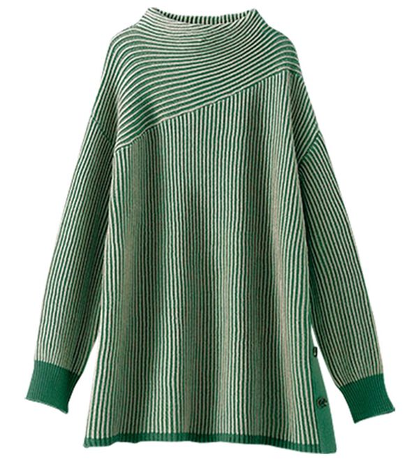 BELLUNA（ベルーナ）の「ボタン使いストライプジャカード切替ニットチュニック（チュニック）」｜詳細画像