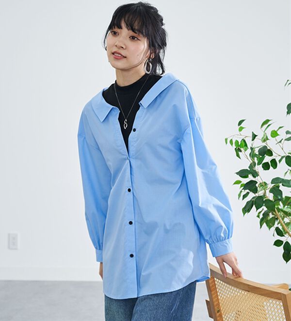 BELLUNA（ベルーナ）の「重ね着風抜き衿デザインシャツチュニック（チュニック）」｜詳細画像