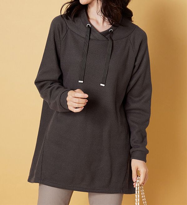 BELLUNA（ベルーナ）の「あぜ調裏起毛素材ワイドネックチュニック（チュニック）」｜詳細画像