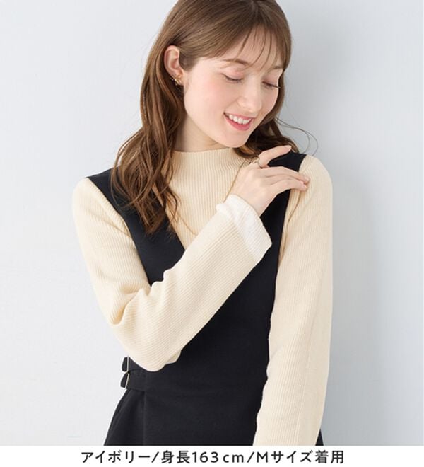 alotta（アロッタ）の「パチパチしにくい！洗える袖シアー切替ニットプルオーバー（ニット・セーター）」｜詳細画像