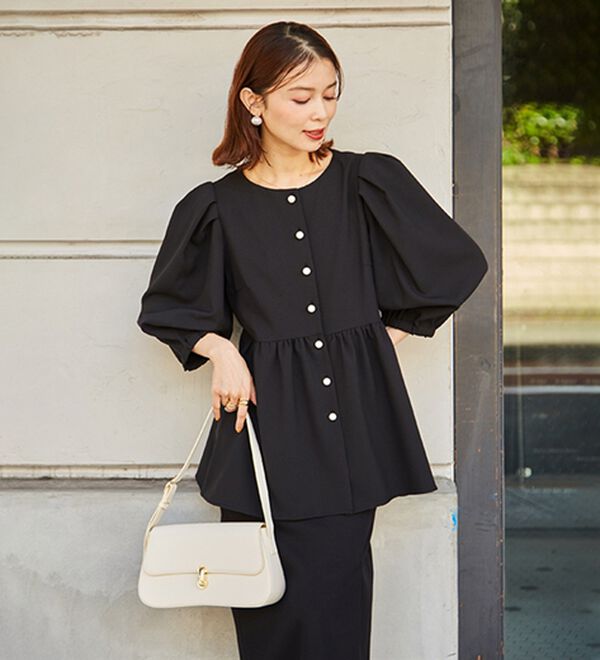 nana　エヌラインプレシャススーツ　ハーリップトゥ　ブラウス RANAN 新定番スーツシリーズ】洗える！パールボタンペプラムブラウス