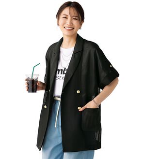 BELLUNA（ベルーナ）の「金ボタン使いゆったりメッシュジャケット（テーラードジャケット）」｜ブラック