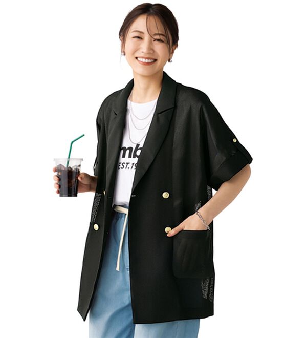 BELLUNA（ベルーナ）の「金ボタン使いゆったりメッシュジャケット（テーラードジャケット）」｜ブラック
