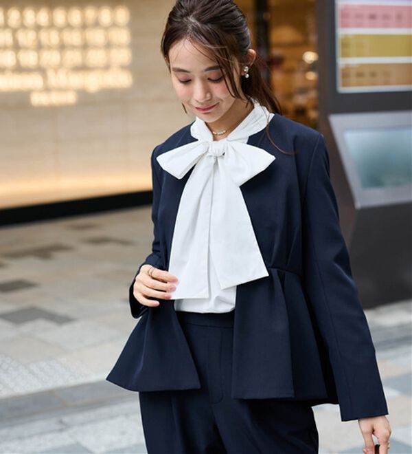 RANAN（ラナン）の「【２点セット】防シワ！ノーカラーペプラムパンツスーツ（パンツスーツ）」｜詳細画像