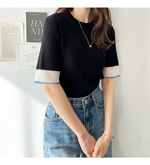 GeeRA（ジーラ）の「『ドラマ着用商品』 袖口シアーリブニット（ニット・セーター）」｜詳細画像