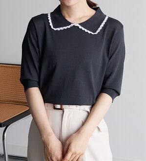 RANAN（ラナン）の「衿レースデザインサマーニット（ニット・セーター）」｜チャコール