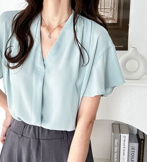 GeeRA（ジーラ）の「サラサラ涼しい！着やせも叶うフレアー袖ブラウス（ブラウス）」｜ミント