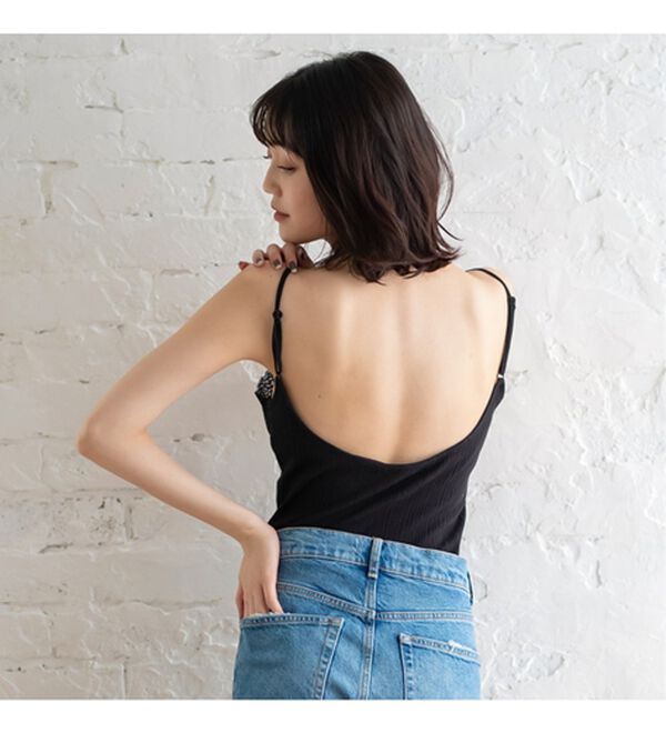 YU'NOW（ユナウ）の「カップ付ランダムリブバックオープンキャミ（ブラトップ・カップ付きインナー）」｜詳細画像