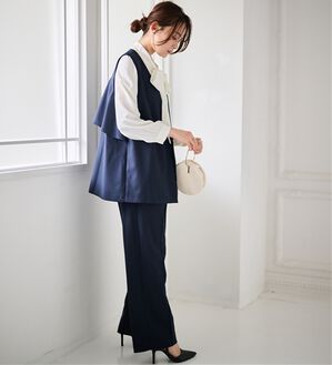 RANAN（ラナン）の「【２点セット】洗える！多機能バックフリルベストセットアップ（パンツスーツ）」｜ネイビー