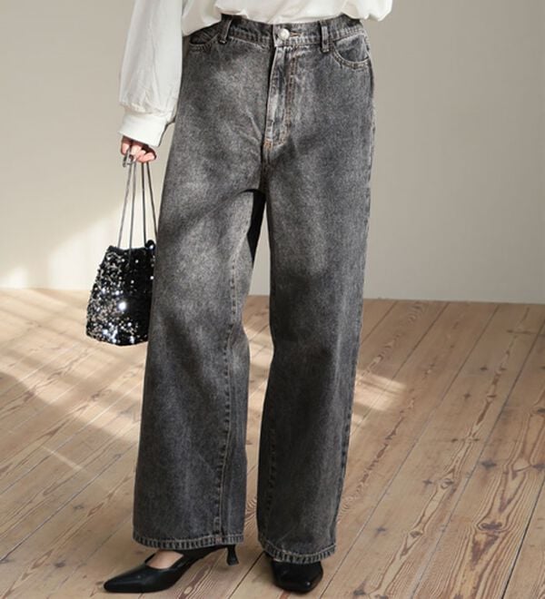 A HAPPY MARILYN（アハッピーマリリン）の「【Ｍ～７Ｌ】＜新色追加＞美脚＆美尻が叶う！優勝ワイドパンツ（ワイドパンツ・ガウチョ）」｜デニム／ブラックケミカル