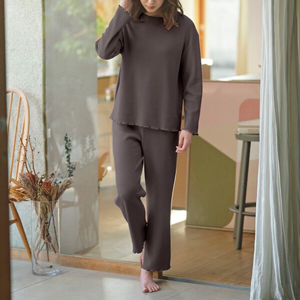 YU'NOW（ユナウ）の「【ハラマキ付】ワッフルプルオーバー＆パンツセット（パジャマ・ルームウェア）」｜詳細画像