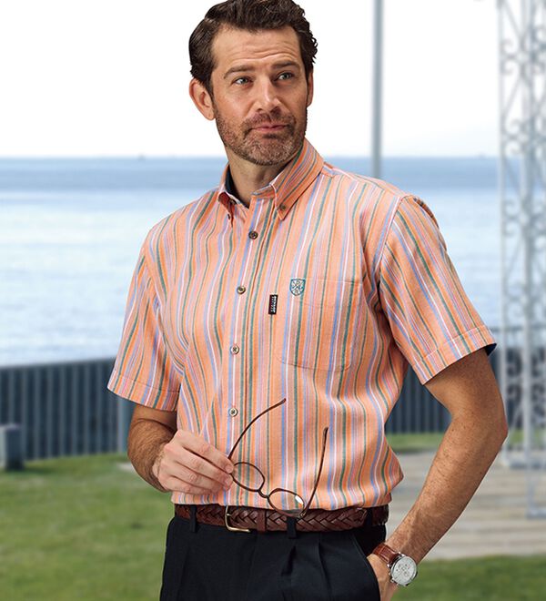 「【２色組】＜ダンロップ・リファインド＞空羽楊柳ストライプシャツ（メンズシャツ）」｜詳細画像