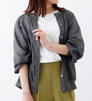 BELLUNA（ベルーナ）の「シアー素材リブ切替カーディガン（ニットカーディガン）」｜チャコール