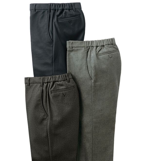 「【３本組】裏フリース暖かシャーリングスラックス（メンズフルレングスパンツ）」｜3本組