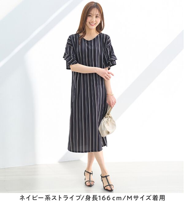 alotta（アロッタ）の「【４つの機能付】ひんやりフリル袖Ｔシャツワンピース（シャツワンピース）」｜詳細画像