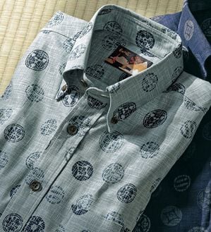 「国産　粋な大人の京染和柄シャツ（メンズシャツ）」｜ﾗｲﾄｸﾞﾚｰ・吉祥文様＆江戸文様