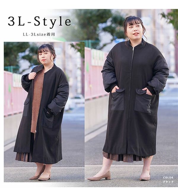 A HAPPY MARILYN（アハッピーマリリン）の「【ＬＬ～４Ｌ】ＭＡ－１風デザイン切替コート（ロングコート）」｜詳細画像