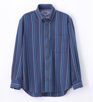 「＜バイロフト（Ｒ）＞カシミヤタッチネルシャツ（メンズシャツ）」｜ネイビーストライプ