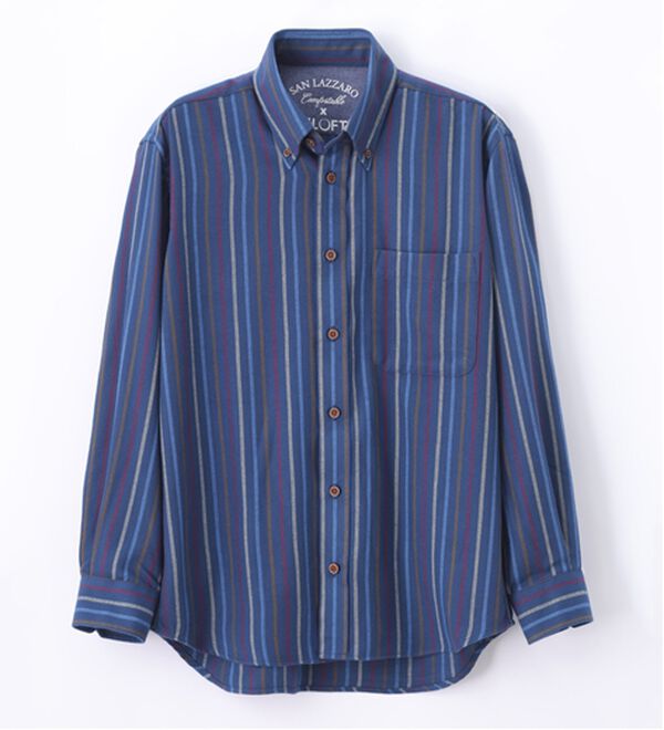 「＜バイロフト（Ｒ）＞カシミヤタッチネルシャツ（メンズシャツ）」｜ネイビーストライプ