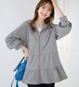 alotta（アロッタ）の「羽織るだけで大人可愛い！ふんわりティアードジップパーカー（パーカー）」｜詳細画像