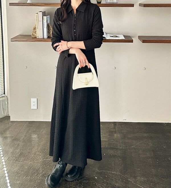 GeeRA（ジーラ）の「ポロ衿表面感素材マーメイドワンピース（カットソーワンピース）」｜詳細画像