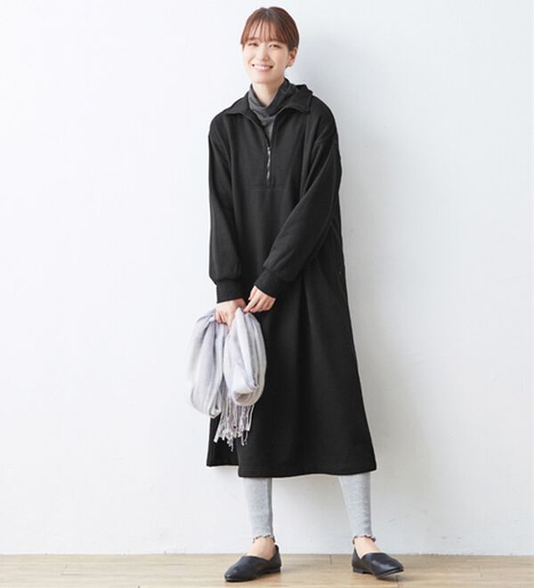 裏起毛ハーフジップゆるワンピース - ベルーナ【公式】