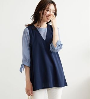 BELLUNA（ベルーナ）の「【2点セット】ストライプシャツ×ベストアンサンブル（アンサンブル）」｜ネイビー系