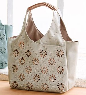 BELLUNA（ベルーナ）の「フラワーカットワーク手提げ（ハンドバッグ）」｜グレー