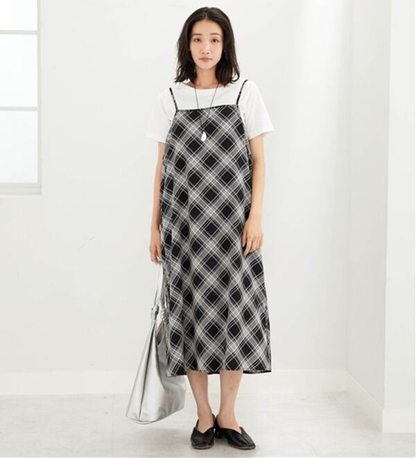 BELLUNA（ベルーナ）の「迷わず決まる！キャミワンピースセット（その他ワンピース）」｜黒系チェック