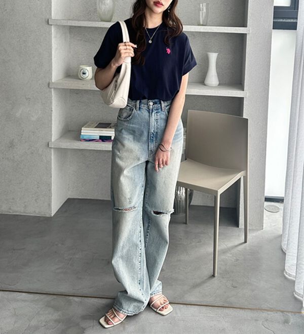 GeeRA（ジーラ）の「【新色追加】【ＵＳ．ＰＯＬＯ．ＡＳＳＮ】綿100％フレンチスリーブＴシャツ（Tシャツ）」｜詳細画像