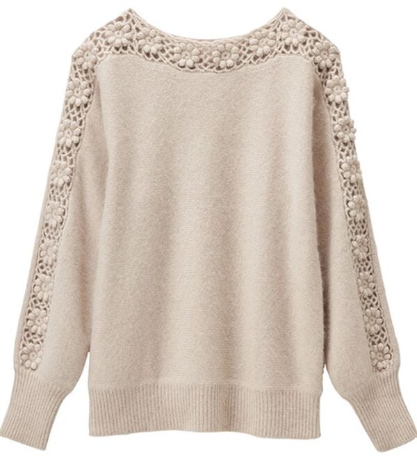 RANAN（ラナン）の「ウール混かぎ針ニットプルオーバー（ニット・セーター）」｜グレージュ