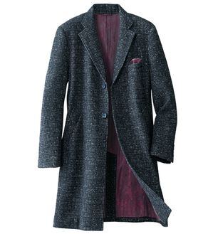 「上品さに差をつけるツイード調チェスターコート（メンズコート）」｜ネイビーチェック