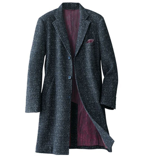 「上品さに差をつけるツイード調チェスターコート（メンズコート）」｜ネイビーチェック