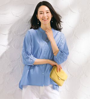 ルフラン（ルフラン）の「大人可愛い。刺しゅうレースブラウス（ブラウス）」｜サックス