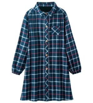 「裏フリースほっこりかっぽうチュニック（チュニック）」｜ネイビーチェック