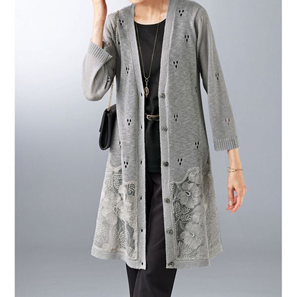 BELLUNA（ベルーナ）の「刺しゅう使い切替デザインカーディガン（ニットカーディガン）」｜詳細画像