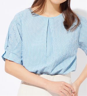 alotta（アロッタ）の「【接触冷感】ぽこぽこ素材袖タックブラウス（ブラウス）」｜ストライプ