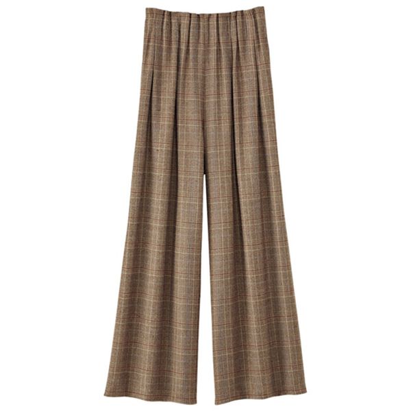 BELLUNA（ベルーナ）の「ギャザーウエストチェックワイドパンツ（ワイドパンツ・ガウチョ）」｜ブラウン系