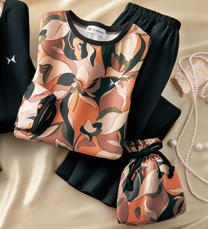 「＜ＨＡＮＡＥ　ＭＯＲＩ＞華やかトラベルパジャマ（パジャマ・ルームウェア）」｜ブラウン系