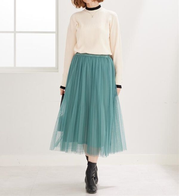 BELLUNA（ベルーナ）の「チュール素材プリーツスカート（ロングスカート）」｜詳細画像
