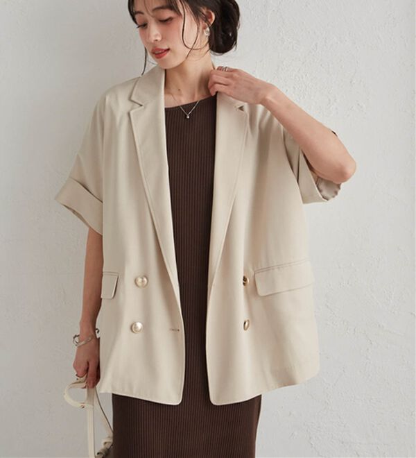 RANAN（ラナン）の「【新色追加】麻調ダブルボタンハーフスリーブジャケット（テーラードジャケット）」｜詳細画像